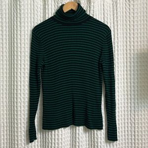 Talbots | Long sleeve Turtle Neck | Navy w/Green Horizontal Stripes | Size Large